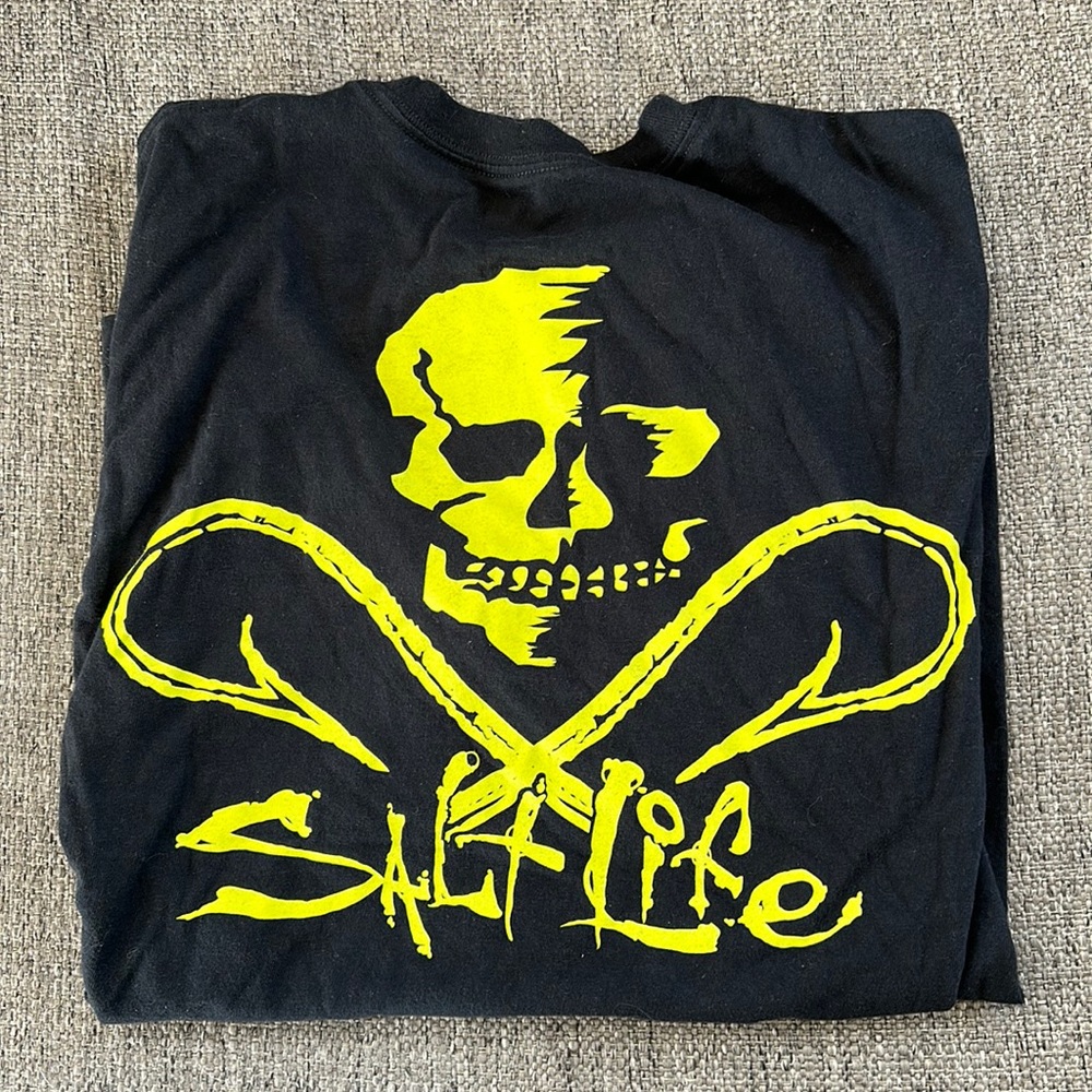 Salt Life Mens Black Neon Yellow Skull Pocket Graphic T-Shirt M